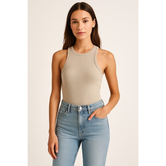 Abercrombie & Fitch Women's Soft Ribbed Bodysuit Racerback Sleeveless Tan SZ XS - Picture 2 of 11